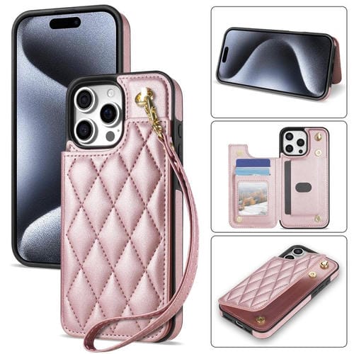 Funda con ranura para tarjetas con hebilla para iPhone 13 Pro (oro rosa)