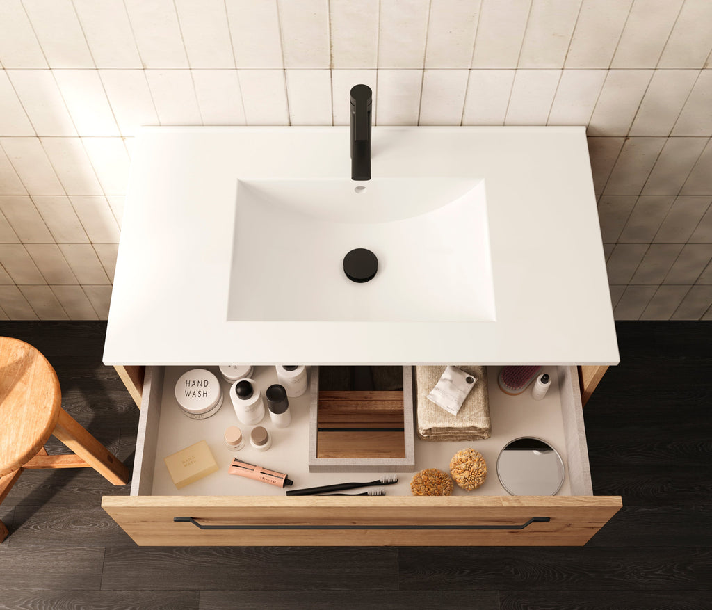 Mueble de baño completo con lavabo y encimera de roble ostippo