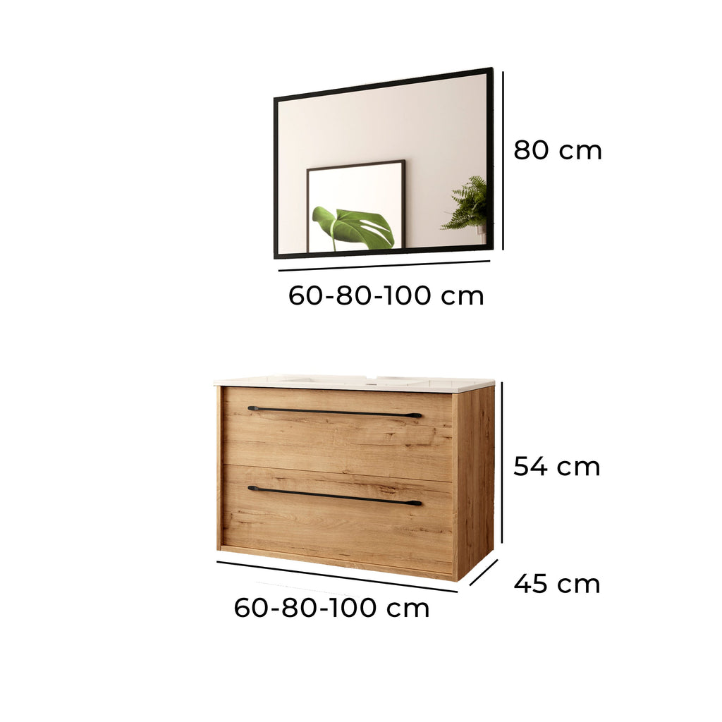 Mueble de baño completo con lavabo y encimera de roble ostippo