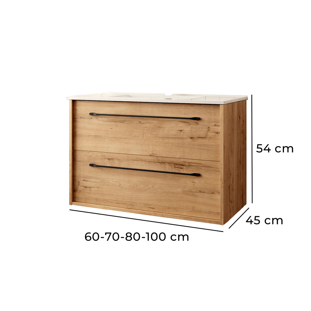 Mueble de baño con lavabo de encimera de roble ostippo