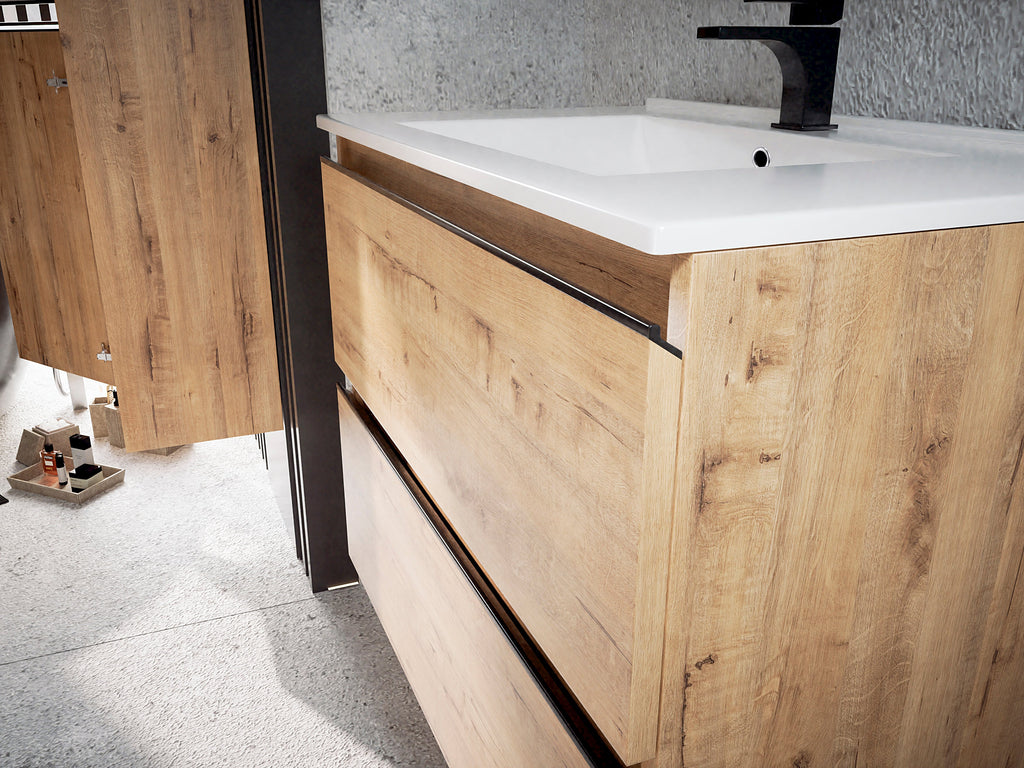 Mueble de baño con lavabo con 2 cajones de roble ostippo
