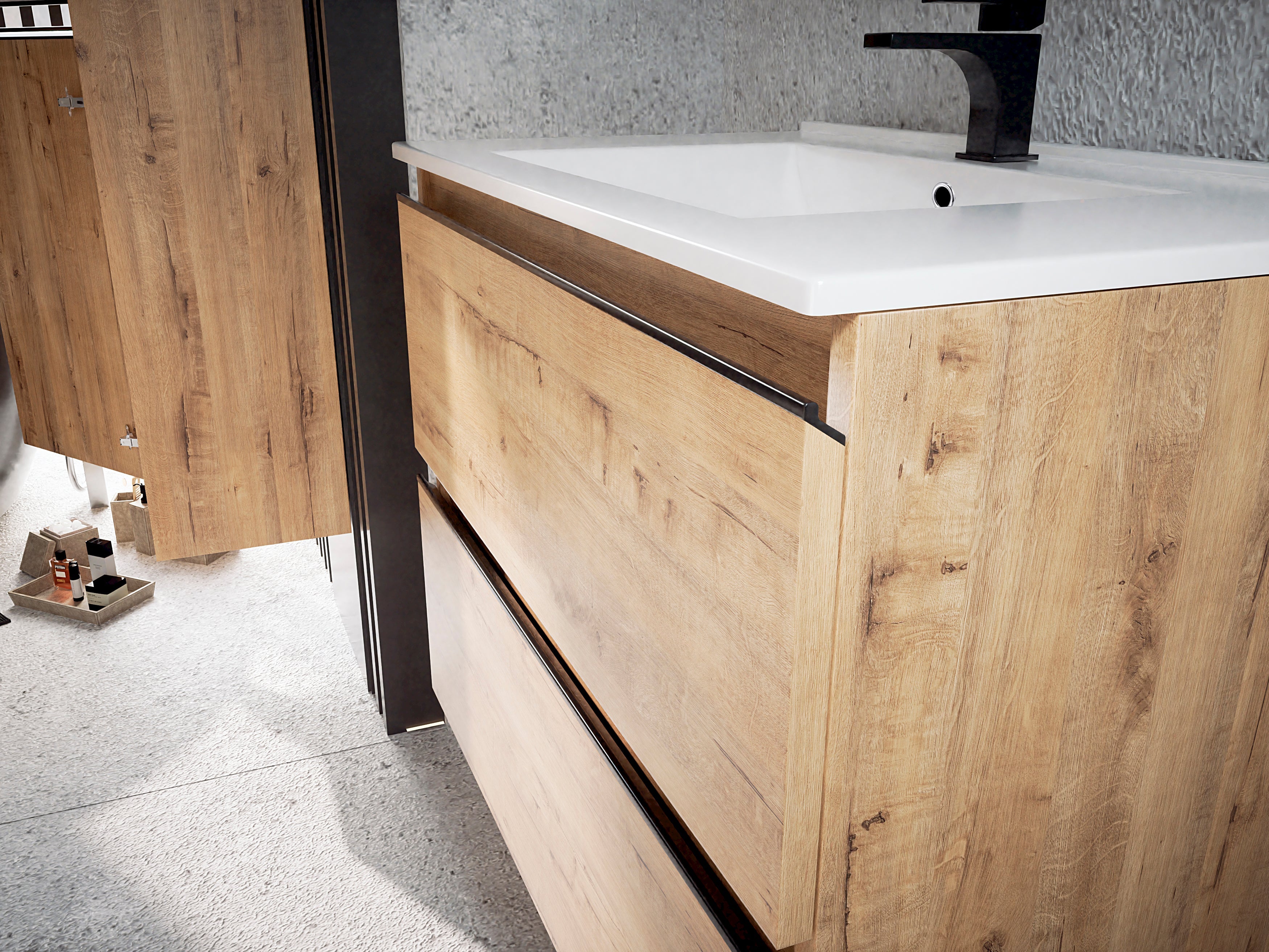 Mueble de baño con lavabo con 2 cajones de roble ostippo