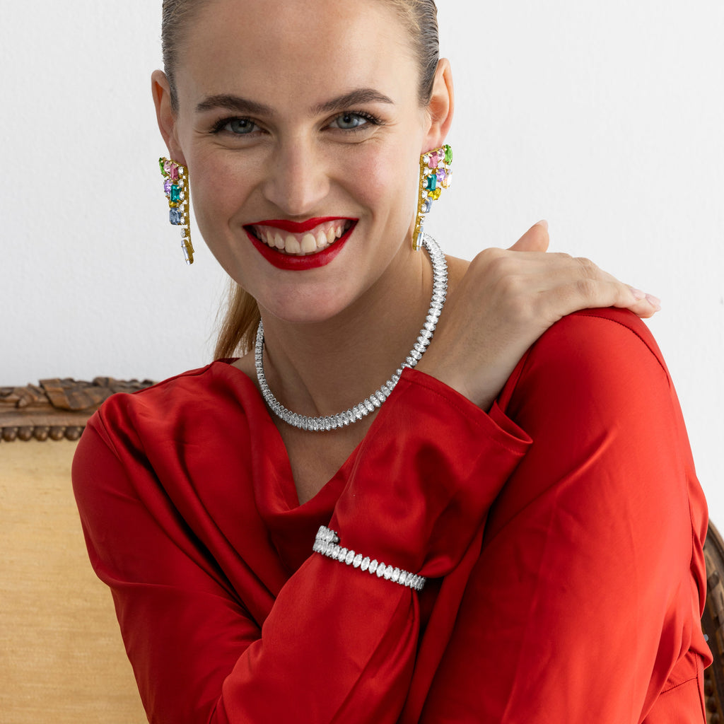 Collar con circonita brillante acabado plata (comega)