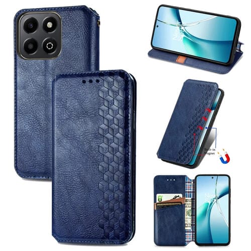 Funda de cuero azul magnética con rejilla cúbica inteligente Honor 200