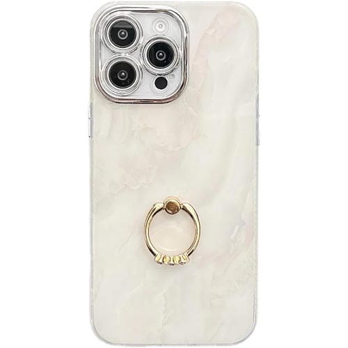 Funda con soporte de anillo y textura de mármol galvanizado para iPhone 15 Pro Max (Blanco)