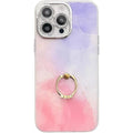 Funda con soporte de anillo y textura de mármol galvanizado para iPhone 15 Pro Max (morado y rosa)