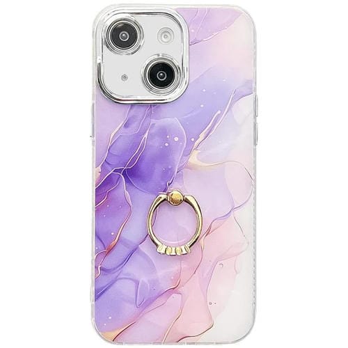 Funda con soporte de anillo y textura mármol galvanizado para iPhone 14 (morado)