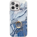 Funda con soporte de anillo textura mármol galvanizado para iPhone 14 Pro (azul marino)