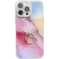 Funda de mármol galvanizado con anillo para iPhone 14 Pro Max (rosa y azul)