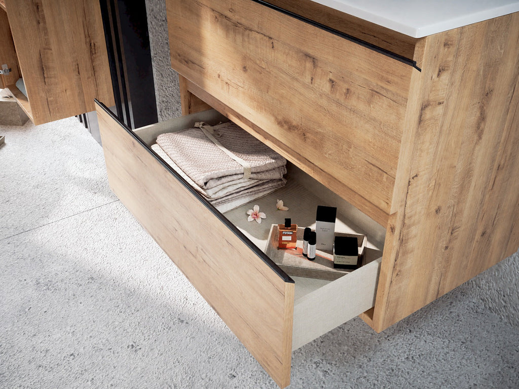 Mueble de baño con lavabo con 2 cajones de roble ostippo