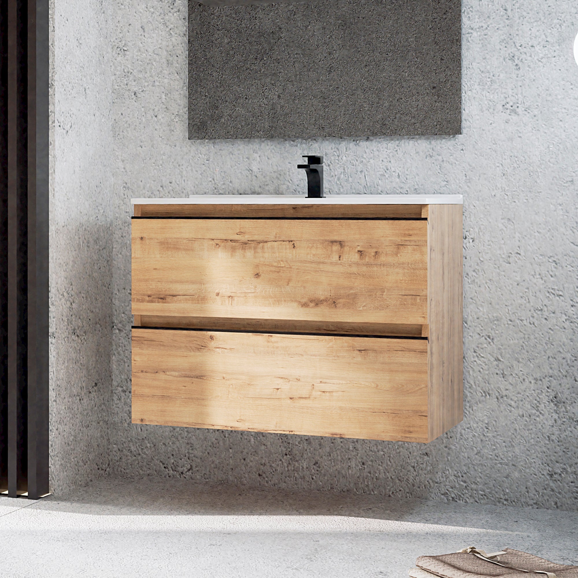 Mueble de baño con lavabo con 2 cajones de roble ostippo